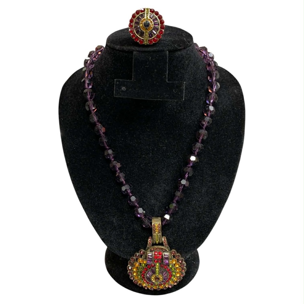 Heidi Daus Purple and Red Necklace with Ring Set